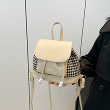 复古街拍百搭千鸟格双肩包女逛街休闲通勤2024新款时尚背包