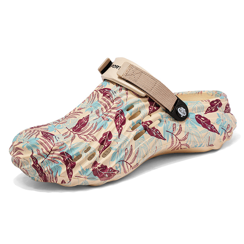 Gran tamaño transfronterizo para hombres verano nuevo calzado deportivo agujero corrugado impresión al aire libre antideslizante zapatillas de playa