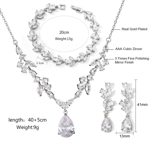 RAKOL European and American Luxury Waterdrop Zircon Bridal Jewelry Set: Women's Necklace, Earrings, and Bracelet – A Three-Piece Ensemble