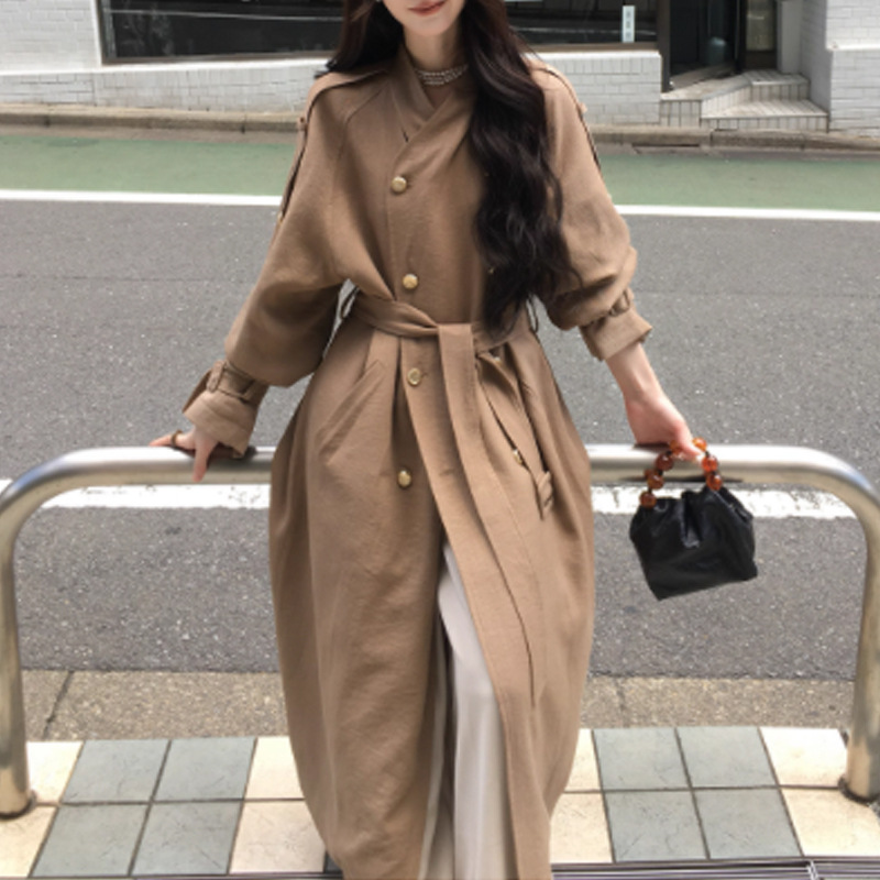巨好看风衣女2025新款中长款外套高个子亚麻大衣早秋穿搭长袖女装|undefined