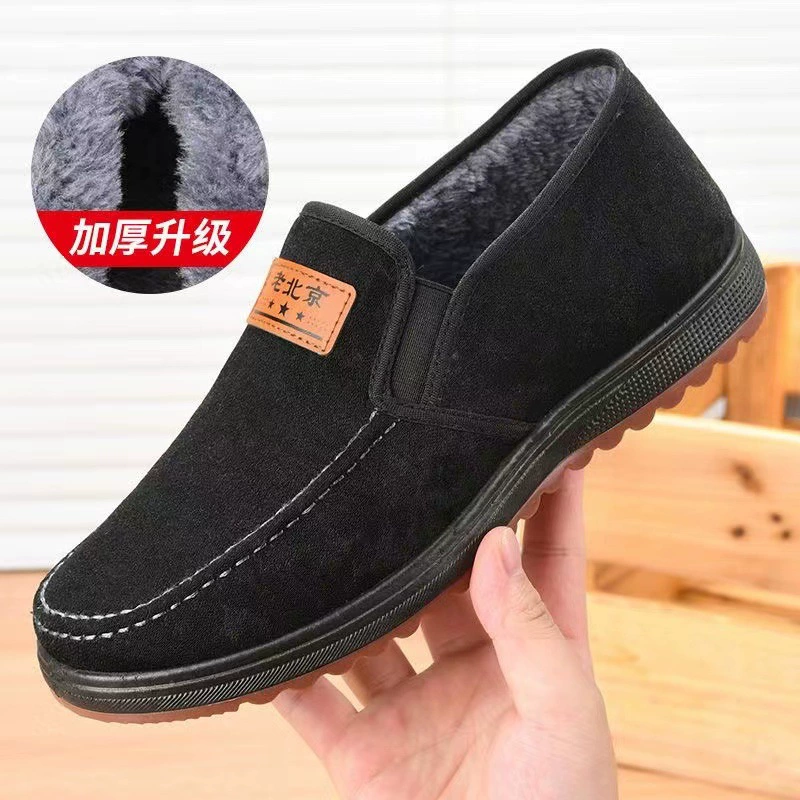 Новые зимние утолщенные теплые хлопковые туфли на флисовой подкладке, мужская обувь, повседневная кожаная обувь, рабочая нескользящая обувь для пап с мягкой подошвой