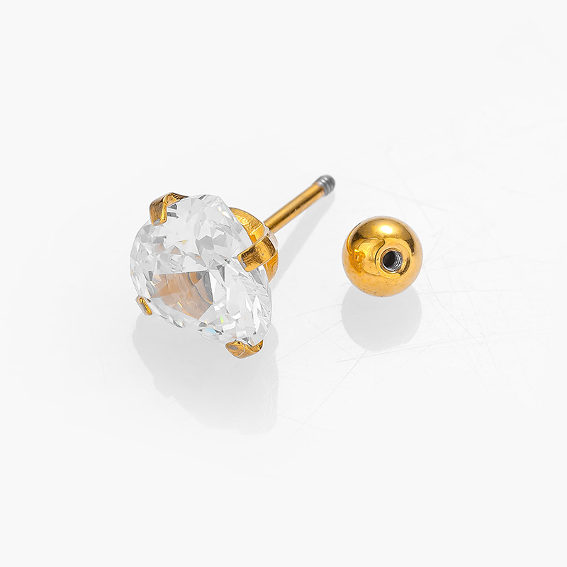 2g Weight 1 Piece 316L Stainless Steel Zircon Ear Cartilage Rings & Studs Heart Shape Waterproof Non Tarnish Surgical Steel