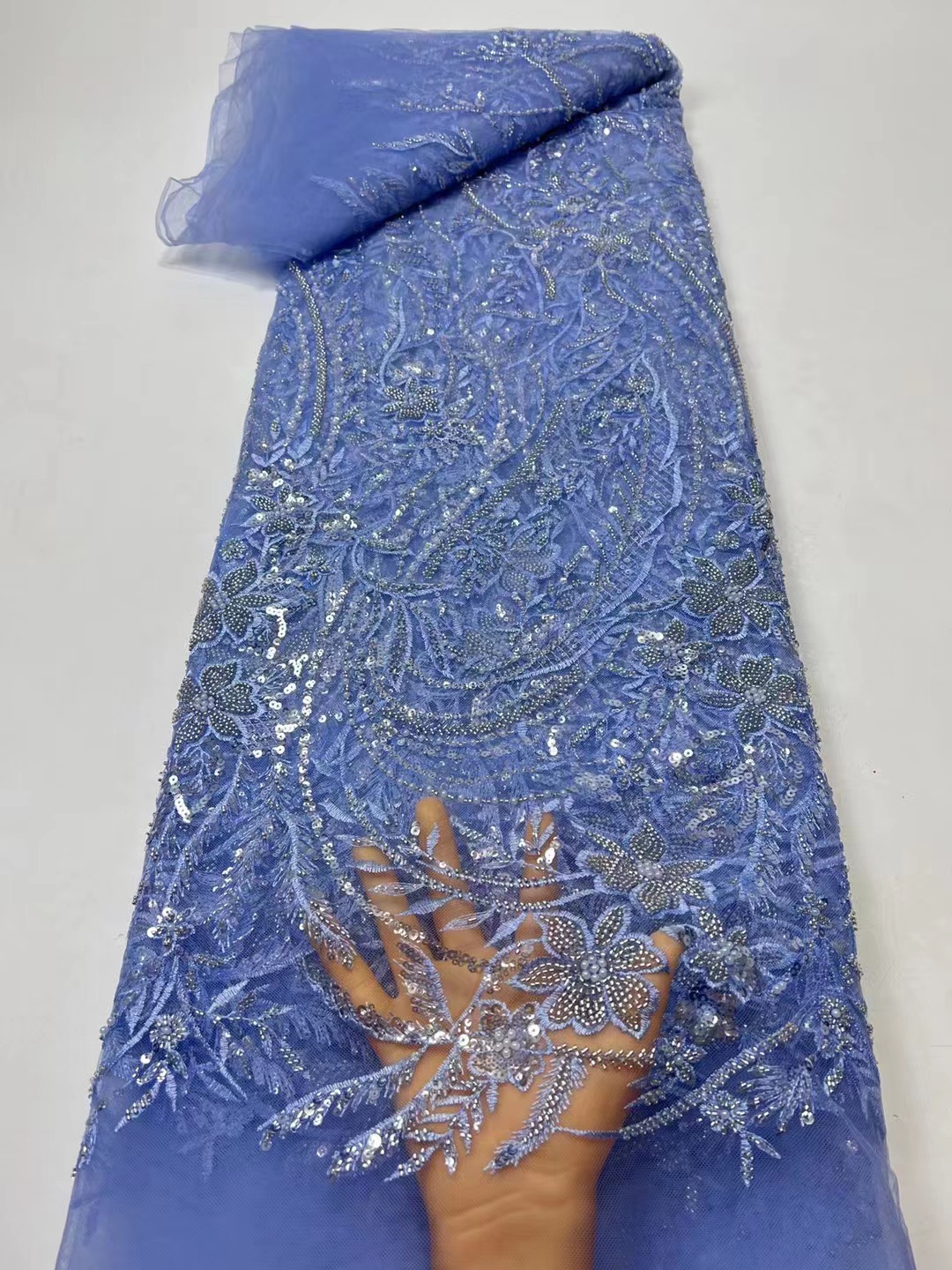 Boda cheongsam ropa de tela flor malla bordado del grano tubo lentejuelas tela con cuentas JX2769