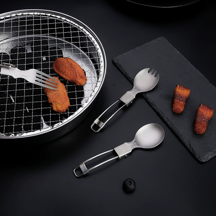 Folding travel spoon for home use, metal fork, tableware, set, 3 piece set