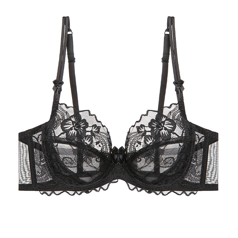 Sujetador francés transfronterizo, fino, de verano, sexy, estilo puro deseo, dulce, con aros suaves de acero, transpirable y de encaje.