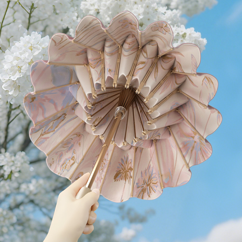 Umbrella Enlarged and Reinforced Retro High-Value 16-Bone Colored Glue Sun Umbrella for Girls with Sun Protection and Uv Protection