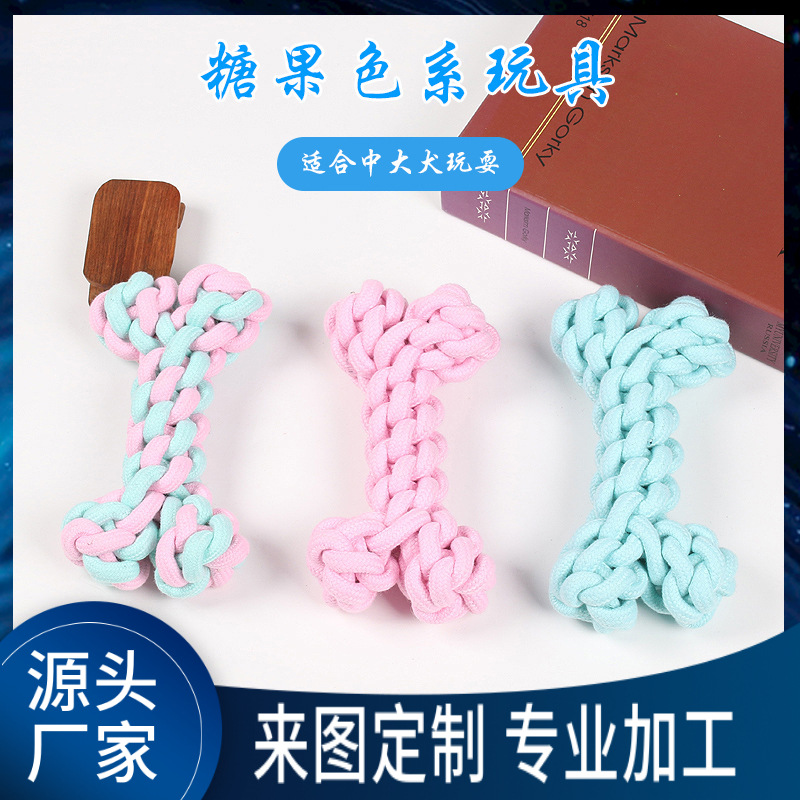 Inventario al por mayor mascotas perros juguetes de cuerda de algodón huesos resistentes a la mordida juguetes molares juguetes perros grandes juguetes