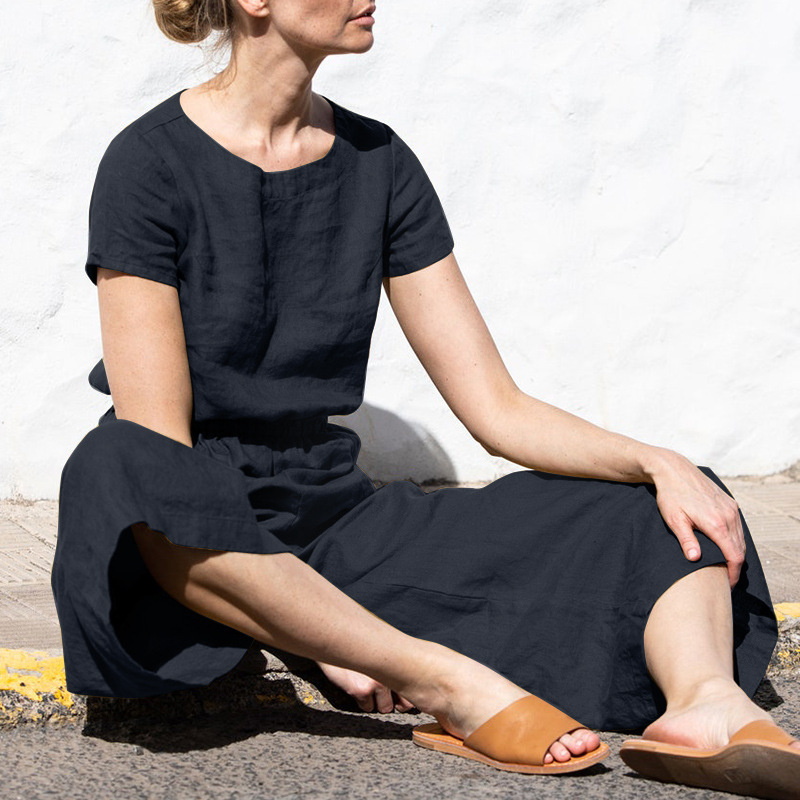 Cotton And Linen Jumpsuit Women Solid Color Sleeveless Pocket High Waist Wide Legs Jumpsuits Casual Commuting Ladies Bodysuits_voghion.com