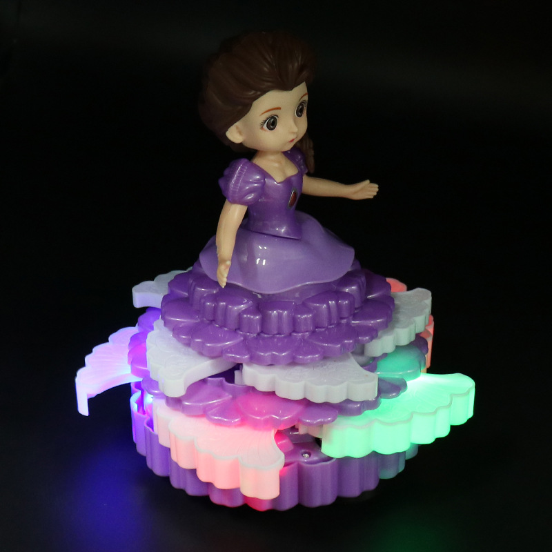 Pastel de baile deslumbrante universal eléctrico, elevación de princesa, música giratoria, luz, ángel, princesa, niña, regalo de juguete