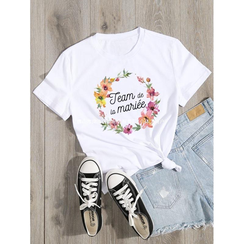 European and American plus size Women's Bachelorette Wedding Party Round Neck Printed Short-sleeved T-shirt Women's Loose Casual Top European and American plus size Women's Bachelorette Wedding Party Round Neck Printed Short-sleeved T-shirt Women's Loose Casual Top