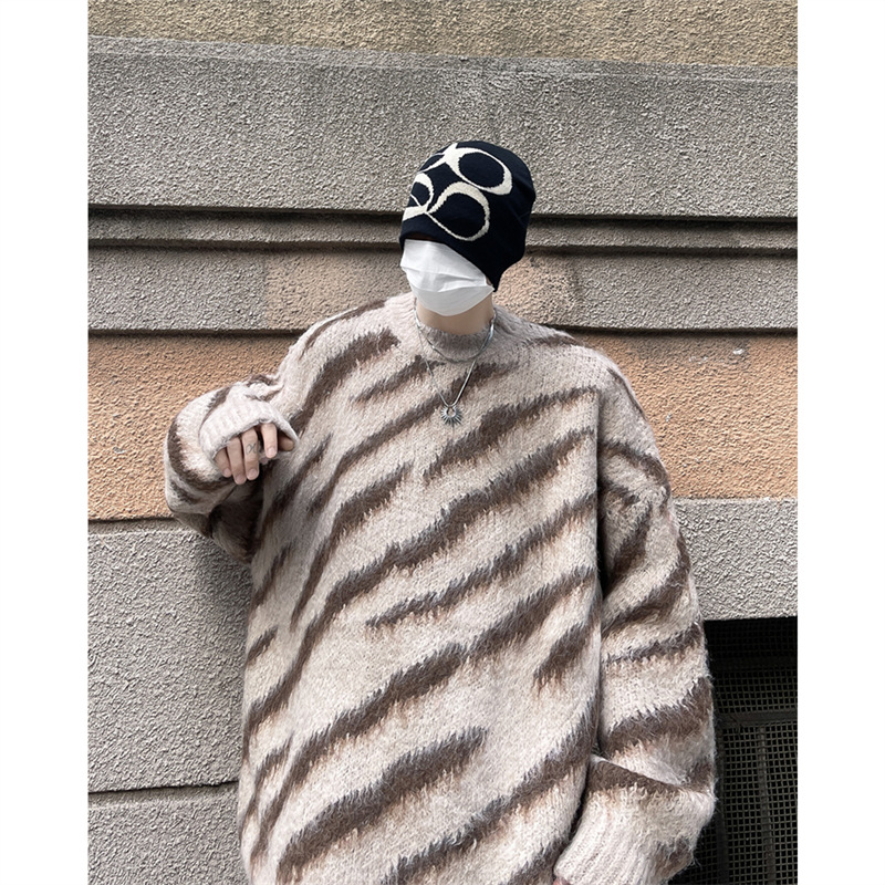 Transfronterizo invierno rayas suéter perezoso hombre cuello redondo chaqueta de moda casual marca japonesa retro jersey de punto juvenil