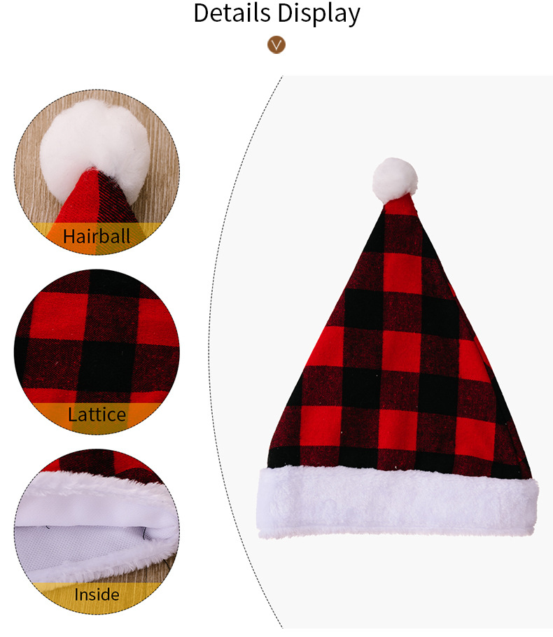 Christmas New Christmas Decoration Plush Edge Plaid Christmas Hat High-end Children's Red and Black Hat Adult Hat_voghion.com