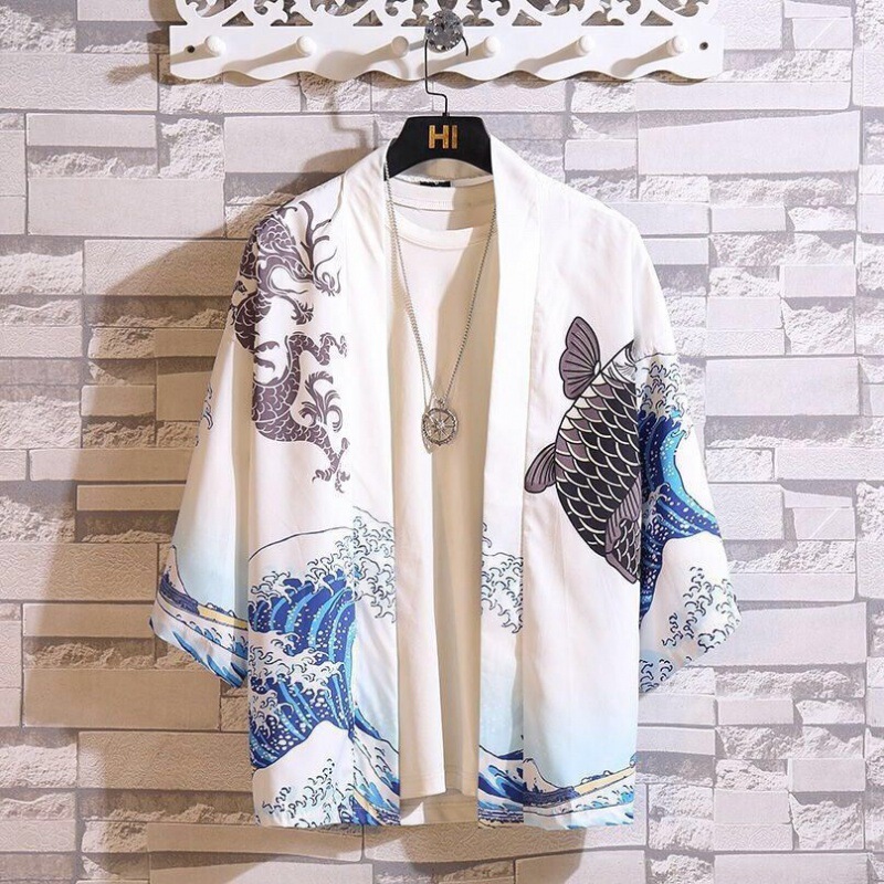 Guofeng Short-sleeved Men's Summer Loose Cardigan Clothes Guofeng Thin Jacket Retro Style Robe Couple's Shirt
