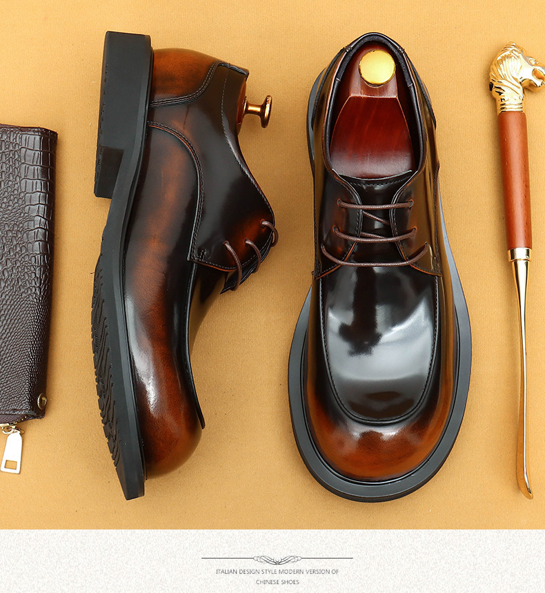 [Prévente non disponible] chaussures en cuir décontractées pour hommes, jambes larges, britanniques, brillantes, grosse tête, première couche de cuir de vachette, chaussures pour jeunes_voghion.com