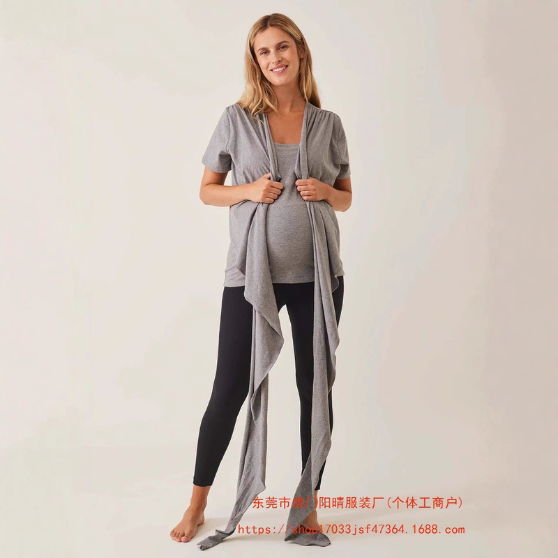 2026 New Cross-Border European and American Amazon Independent Site Short-Sleeve Tops for Mothers Postpartum Nursing Tie-Up Kangaroo T-Shirt 2026 New Cross-Border European and American Amazon Independent Site Short-Sleeve Tops for Mothers Postpartum Nursing Tie-Up Kangaroo T-Shirt