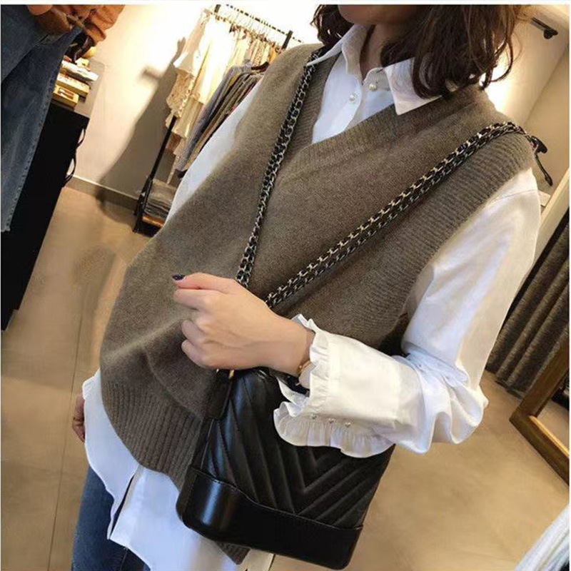 2022 Otoño e Invierno Nuevo estilo coreano Chaleco de Cachemira engrosado suéter con cuello en V sin mangas chaleco Chaleco de mujer