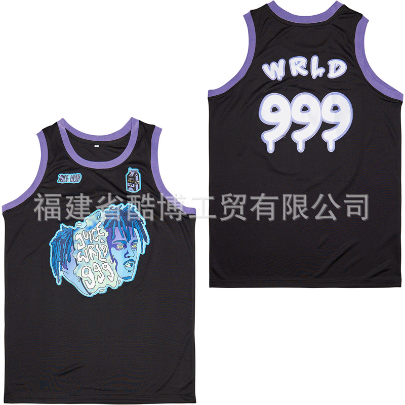 American basketball jersey jersey gradient embroidery print 999# JUICE WRLD men's sports training vest round neck