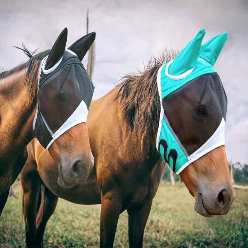 透气马头训马术用品马具夏季马儿魔术贴亚马逊跨境新防蚊子马面罩