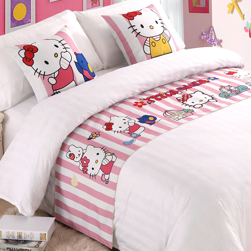 卡通 kitty猫 佩奇 宾馆酒店布草高档床尾巾床旗床尾垫床盖床尾条|ms