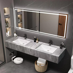 G3YN公共廁所簡約亮面岩板浴室櫃雙盆衛生間雙人洗手盆洗漱台洗臉