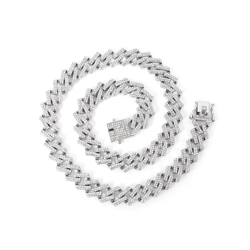 Hot selling diamond shaped chain 15MM cast single grain assembly unisex hip-hop Cuban necklace_voghion.com