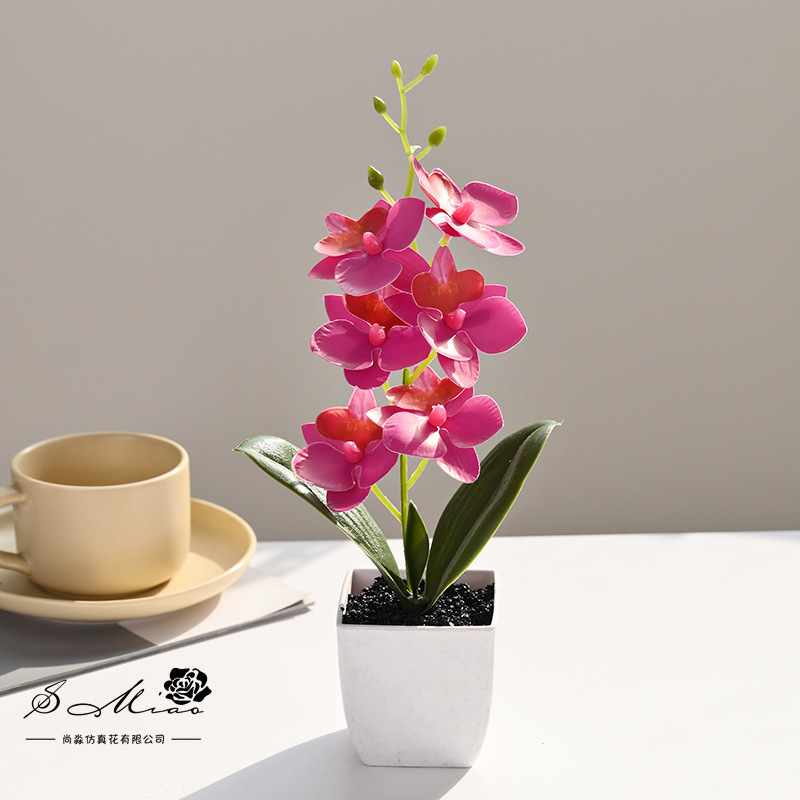 Flores falsas de 6 cabezas de orquídeas mariposa sensación de bonsai simulación de flores decoración del hogar fotografía de plantas verdes artificiales simulación de boda en maceta image 3