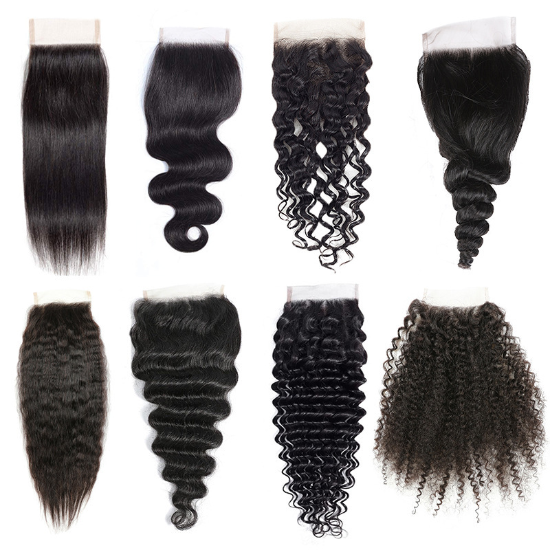 Transparent mesh full hand hook front lace real person hair wig hair block 4*4 lace closure human hair