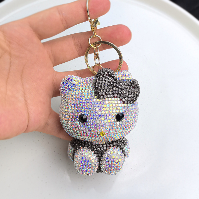 車のキーホルダークリエイティブ猫漫画動物キーホルダーダイヤモンドペンダントガラスラインストーンバッグペンダントギフト|undefined
