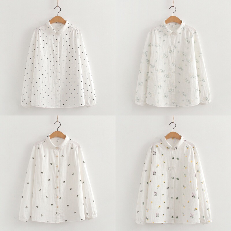 Spring and Autumn Western Style Flower and Grass Printed Breathable Cotton Yarn Long Sleeve Shirt Women's 2024 Autumn New Loose Cardigan Top