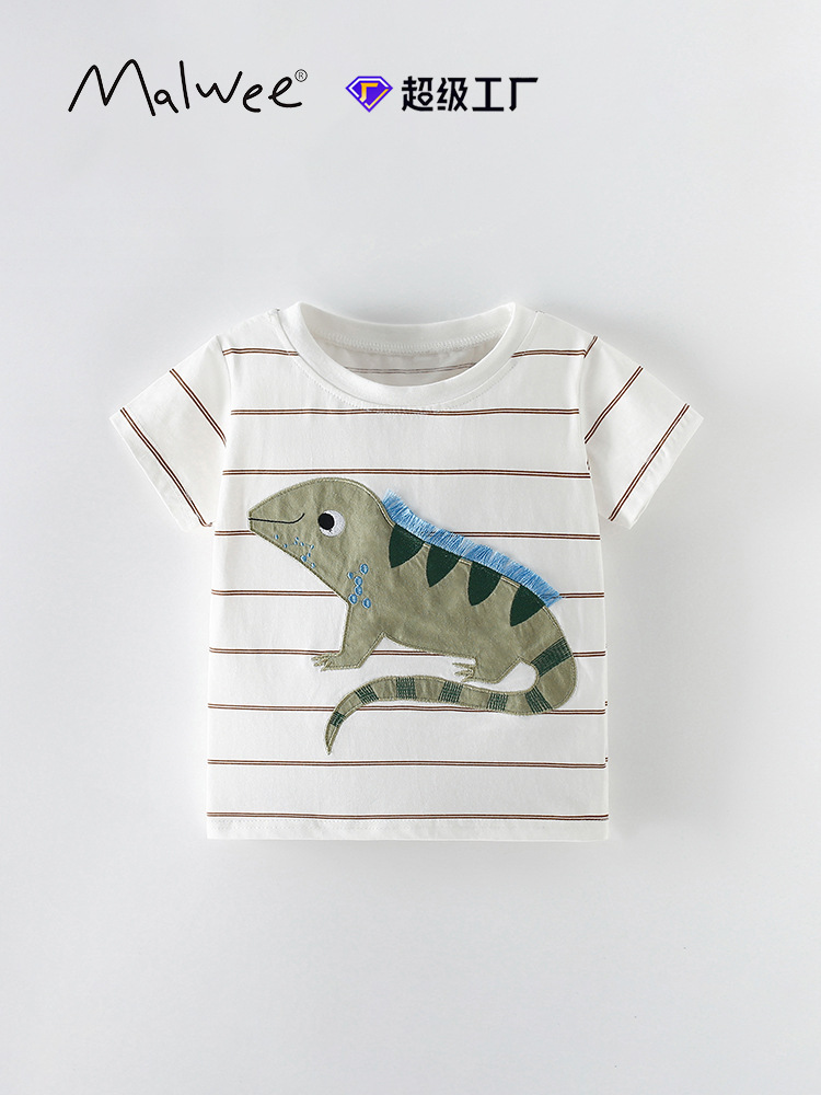 Malwee transfronterizo camiseta a rayas para niños de verano de manga corta nueva camiseta de cuello redondo para niños europeos y estadounidenses guapo ropa infantil