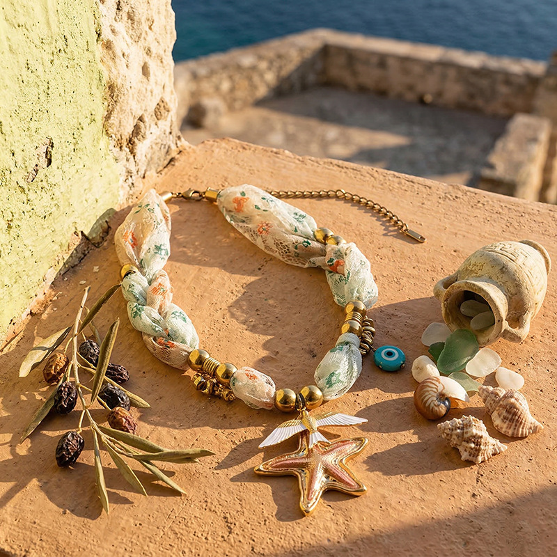 Taina Europa y los Estados Unidos venta transfronteriza caliente de verano playa bufandas de acero inoxidable collar de joyería de la serie de mar al por mayor image 3