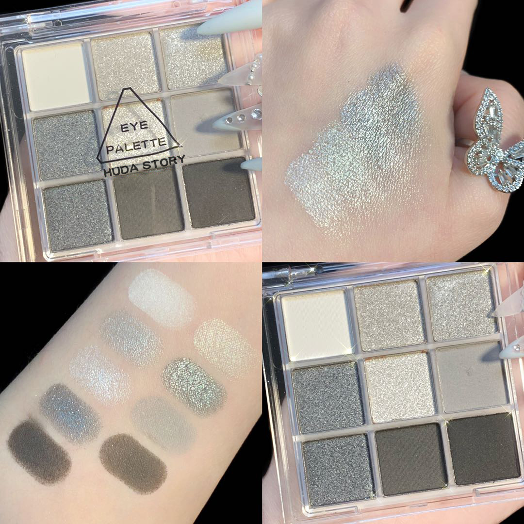 HUDA STORY Smoked Nine-color Eyeshadow palette, Black, White, Gray, Silver, beads, matte Halloween Party stage makeup undefined