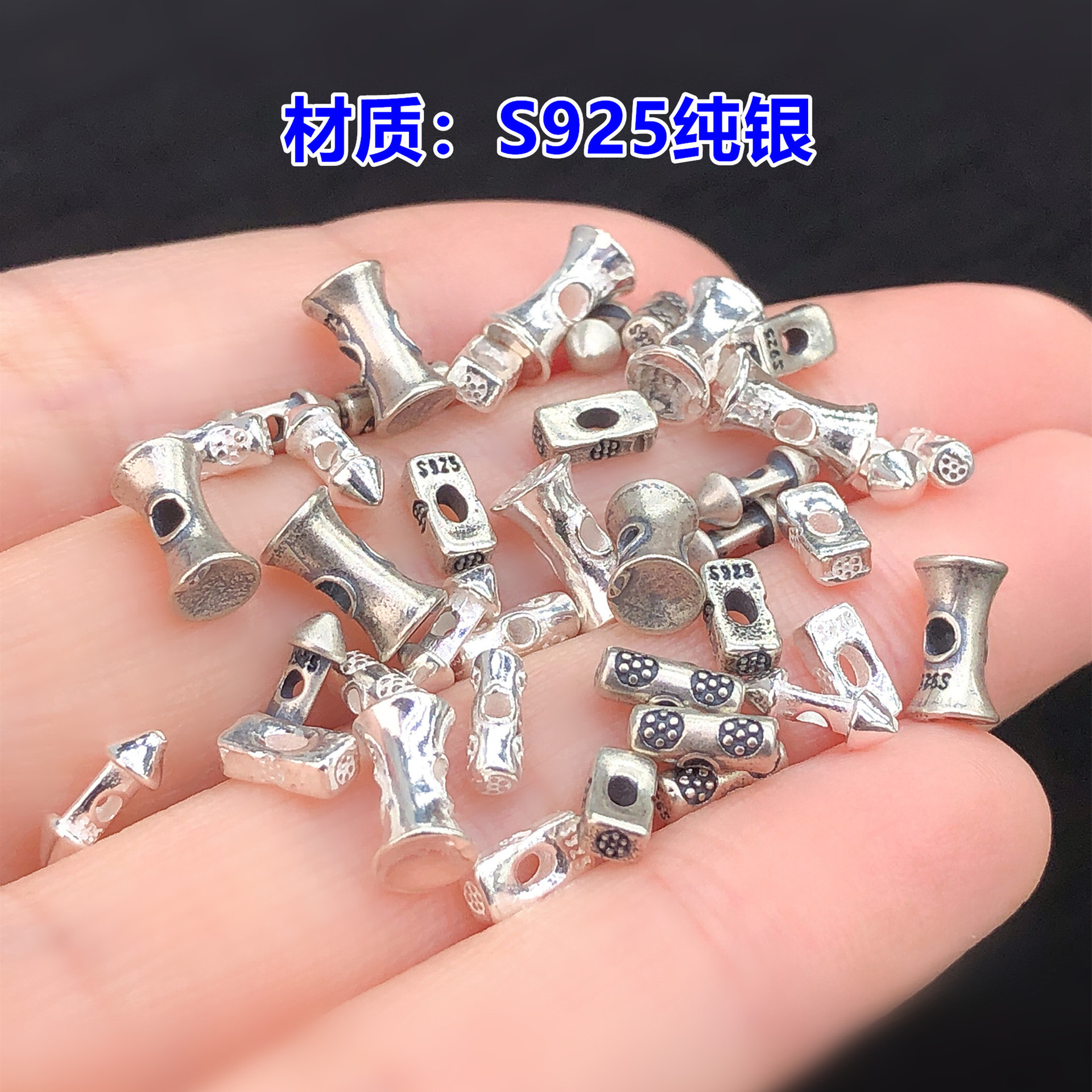s925 pure silver small flower slim waist straight tube beads crystal decorative beads for DIY accessories for woven bracelets and necklaces