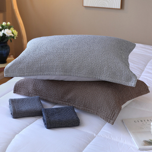 Pure Cotton Pillowcase Washable Cotton Pillowcase Manufacturer Wholesale Thick Plain Color Check Pattern Adult Couple Breathable Absorbent Dropshipping