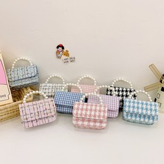 秋冬新作千鳥格子パールハンドバッグ子供用斜め掛けバッグ幼稚園児DIY裸バッグ工場卸売