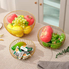 创意家用水果盘铁艺北欧风客厅桌面零食小吃糖果篮网红轻奢收纳篮