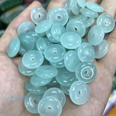 15mm氷種翡翠色石英岩玉平安ボタン散件卸売り晴水色漂花平安ボタンペンダント