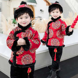 男童唐装中国风宝宝周岁礼服冬季加绒拜年服儿童汉服过年喜庆衣服