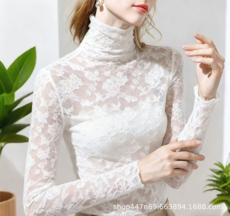 蕾丝半高领长袖打底衫女秋季新款妈妈装上衣洋气减龄内搭t恤小衫|undefined