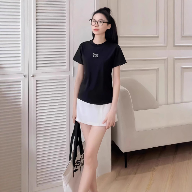 字母刺绣短袖T恤女2025夏季新款修身女式圆领学生女装上衣服女潮|undefined