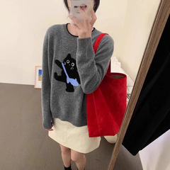 2025设计新款韩系洋气套头毛衣女可爱猫咪百搭休闲保暖内搭针织衫