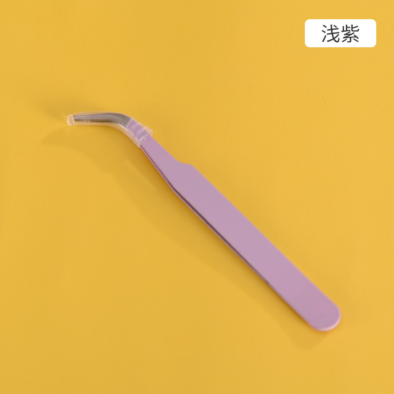 Pinzas para pestañas de acero inoxidable, punta curva, rosa