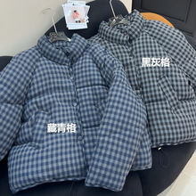 冬季韩系短款格纹棉服女设计感小个子超好看立领棉袄学生