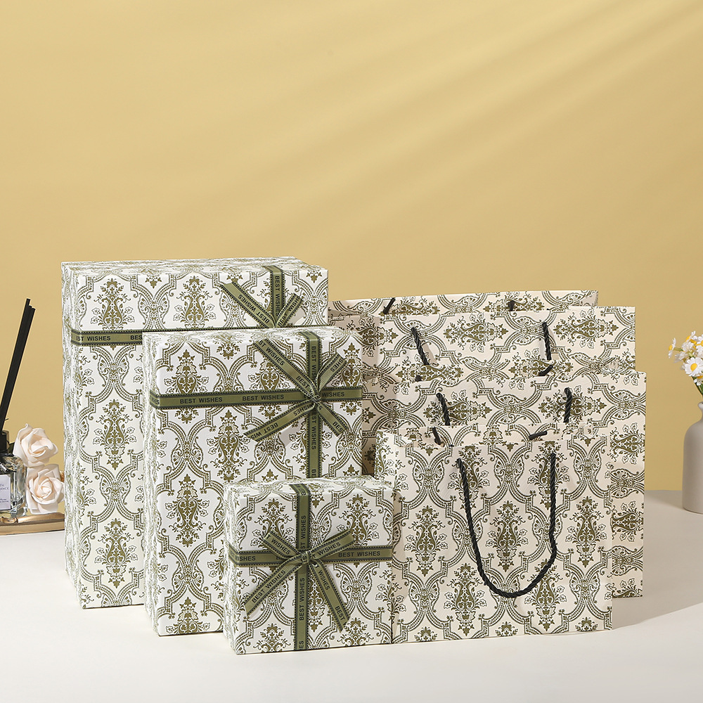 新款白色复古天地盖礼盒轻奢蝴蝶结丝带伴手礼盒婚礼婚庆包装盒