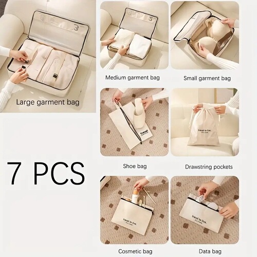 Ins-style travel storage set of seven pieces, travel and business trip portable clothing organization and classification bag, toiletries storage bag