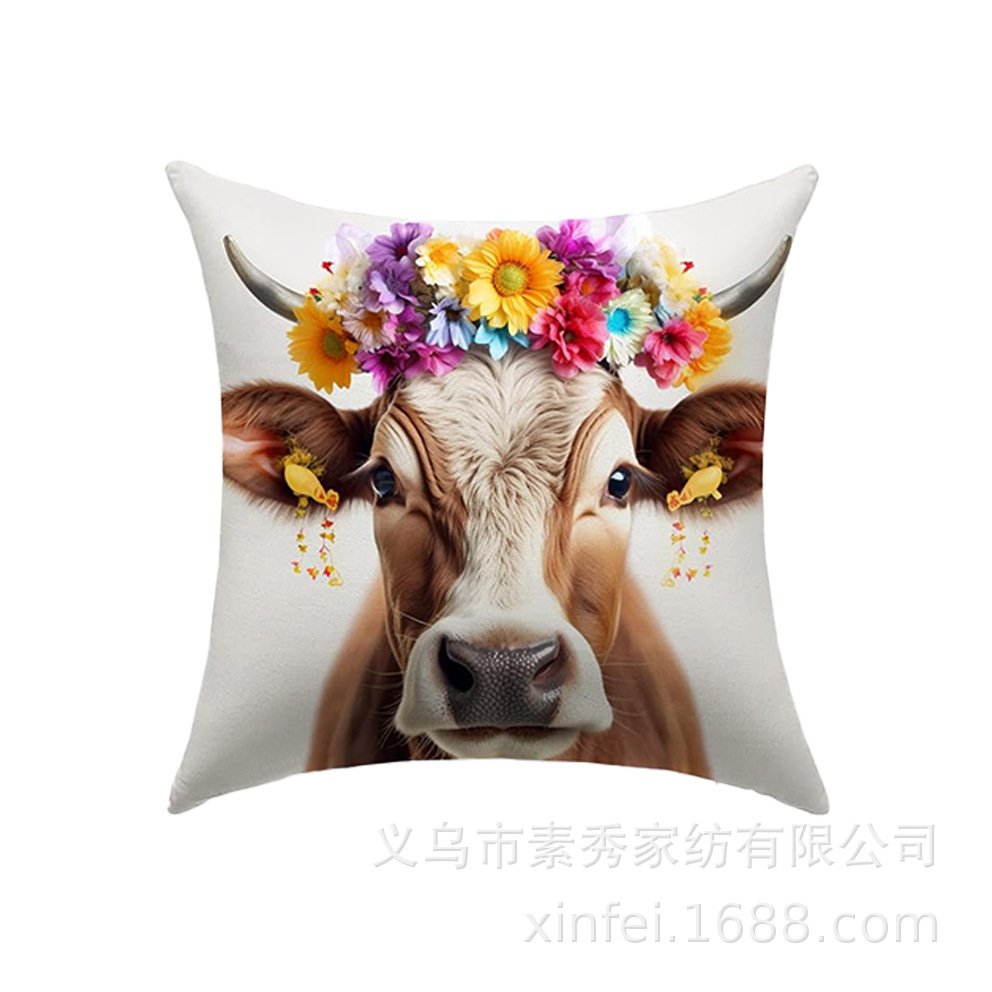 Transfronterizo amazónico Xiyin yak highland ganado animal sofá sala de estar respaldo decoración almohada abraza almohada cubierta de cojín image 12