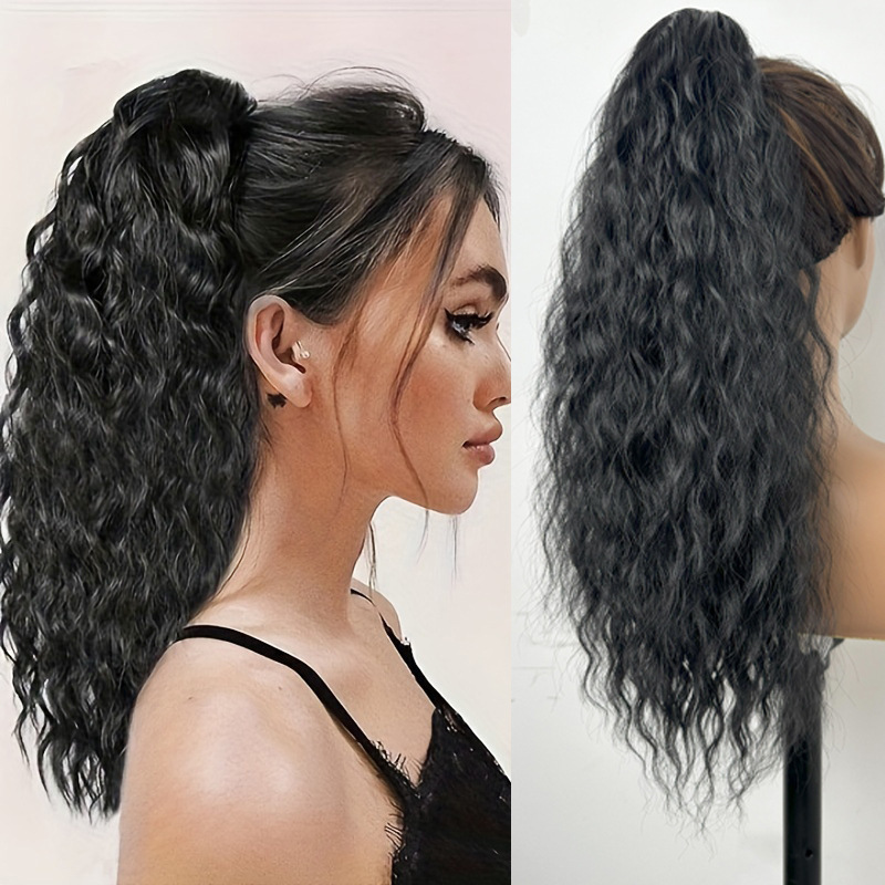 Europa y los Estados Unidos pegando clip de cola de caballo alta simulación ondas flojas rizos se pueden atar comercio electrónico venta caliente suministro de rizos largos