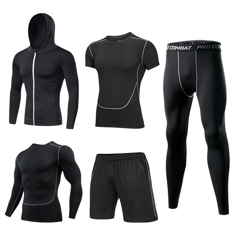 Men's Cross-Border Sports Suit High Elastic Sportswear Running Football Training Fitness Suit Quick-Drying Breathable Tights