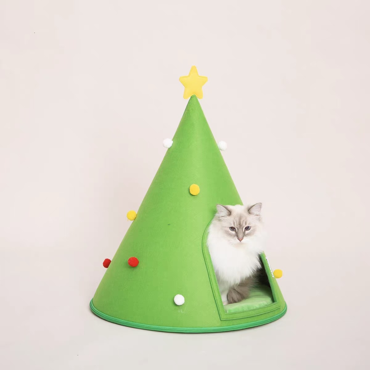 毛绒球圣诞毛毡猫窝圣诞树毛毡猫窝冬天保暖小型犬圣诞猫咪窝装饰