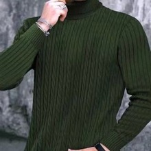 跨境秋冬外贸批发男士纯色高领毛衣欧码时尚扭麻花套头打底针织衫